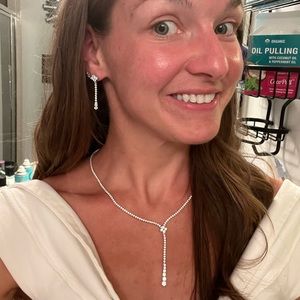 Arabella Cubic Zirconia 17" Lariat Necklace in Sterling and Matching Earrings